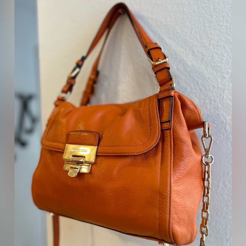 Michael Kors Shoulder/Crossbody Bag in Orange Pebble-beach Leather.